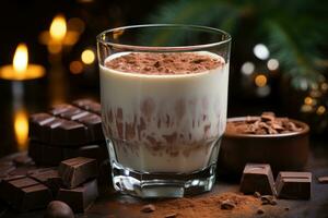 un vaso de calentar chocolate en invierno publicidad comida fotografía foto