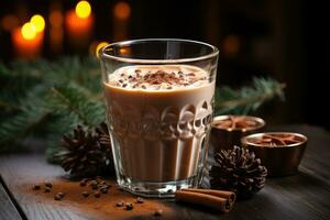 a glass of warm chocolate in winter advertising food photography photo