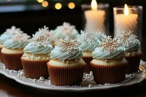 winter snow cupcakes delicious cake photo