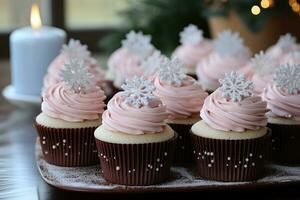 winter snow cupcakes delicious cake photo