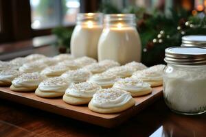 frosted sugar cookies with sprinkles professional food photography AI Generated photo