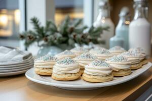 frosted sugar cookies with sprinkles professional food photography AI Generated photo