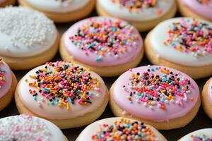 frosted sugar cookies with sprinkles professional food photography AI Generated photo