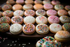 frosted sugar cookies with sprinkles professional food photography AI Generated photo