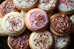 frosted sugar cookies with sprinkles professional food photography AI Generated photo
