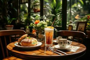 breakfast in a cafe atmosphere professional advertising photography AI Generated photo