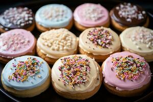 frosted sugar cookies with sprinkles professional food photography AI Generated photo