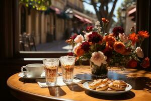 breakfast in a cafe atmosphere professional advertising photography AI Generated photo