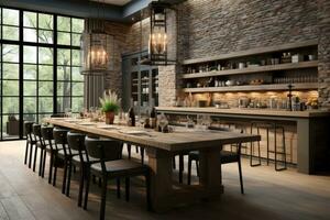 industrialist kitchens with brick accent walls professional advertising photography AI Generated photo