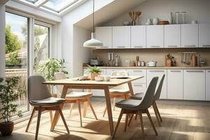 inside kitchen dinning room view scandinavian style advertising photography AI Generated photo