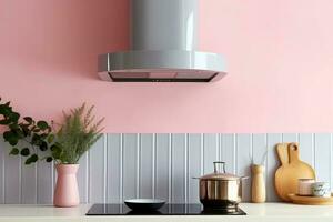 cooker hood in the minimalist pink advertising photography AI Generated photo