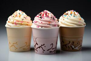 paper cup ice cream display advertising food photography AI Generated photo