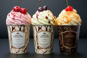 paper cup ice cream display advertising food photography AI Generated photo