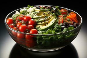 ensalada es Listo a comer publicidad comida fotografía ai generado foto