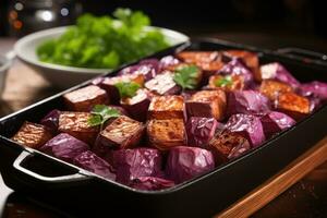 roasted fresh purple sweet potato professional advertising food photography ai generated photo