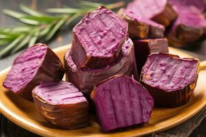 roasted fresh purple sweet potato professional advertising food photography ai generated photo