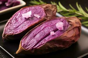 roasted fresh purple sweet potato professional advertising food photography ai generated photo