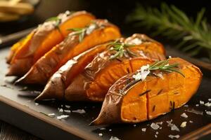 roasted fresh sweet potato professional advertising food photography ai generated photo