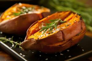 roasted fresh sweet potato professional advertising food photography ai generated photo