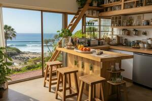 inside kitchen in the minimalist beach inn professional advertising photography AI Generated photo