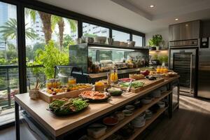 dentro cocina corriente comida en moderno estilo profesional publicidad fotografía ai generado foto