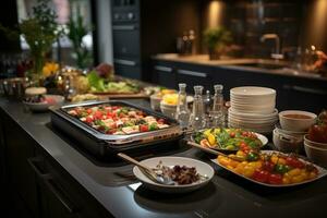 inside kitchen streed food in modern style professional advertising photography AI Generated photo