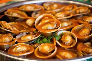 Abalones marine snails fresh dish professional advertising food photography AI Generated photo