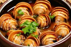 Abalones marine snails fresh dish professional advertising food photography AI Generated photo