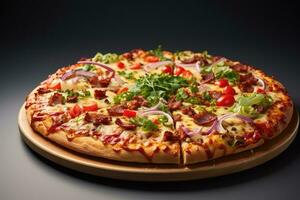 rebanada Pizza plano laico parte superior ver ligero antecedentes profesional publicidad comida fotografía ai generado foto