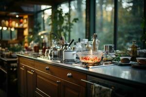 situación en el cocina en el Mañana profesional publicidad fotografía ai generado foto