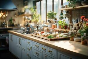 situación en el cocina en el Mañana profesional publicidad fotografía ai generado foto