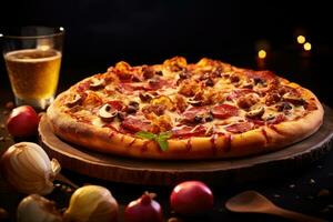 Pizza con Adición ver ligero antecedentes profesional publicidad comida fotografía ai generado foto