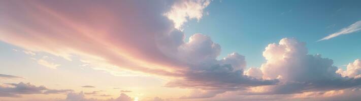 Pastel Clouds Horizon, Panoramic Sky Bliss, AI Generated photo
