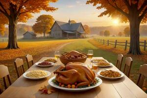 Thanksgiving Bliss, Country Farm Scene Stock Photos, AI Generated photo