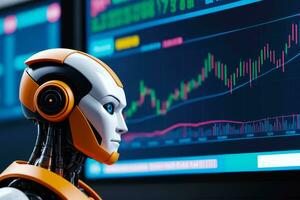 Robotic Trading Analysis, Financial Investing and Business Graphs, AI Generated photo