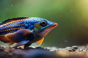 a colorful fish is standing in the water. AI-Generated photo