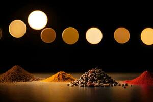 various spices and spices on a table. AI-Generated photo