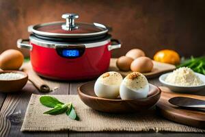 an electric pressure cooker with eggs and spices. AI-Generated photo