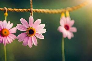 pink flowers hanging from a rope. AI-Generated photo