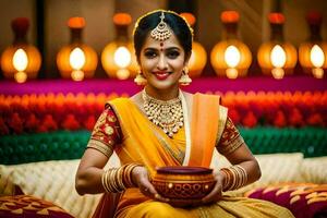 a beautiful indian bride in traditional attire. AI-Generated photo