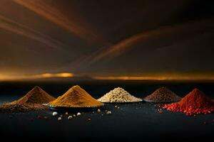 a variety of spices and spices on a black background. AI-Generated photo