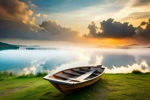 el barco en el lago. generado por ai foto