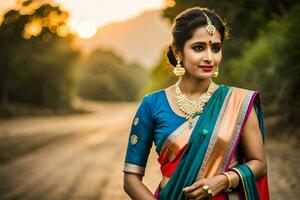 beautiful indian woman in traditional sari. AI-Generated photo