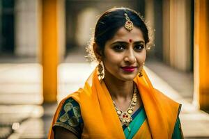 a beautiful indian woman in a sari. AI-Generated photo