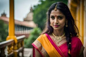 a beautiful indian woman in a sari. AI-Generated photo