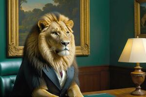 Corporate Lion, Office Stock Image, AI Generated photo