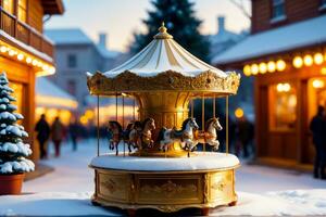 Charming Vintage Carousel Music Box for Your Winter Decor, AI Generated photo