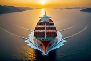 Serenity at Sea, Aerial Perspective of Container Ship, AI Generated photo