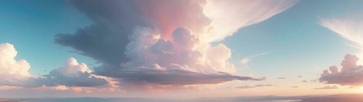 Dreamy Pastel Clouds, Panoramic Sky Photography, AI Generated photo