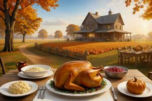 Country Elegance, Thanksgiving on the Farm Stock Pics, AI Generated photo